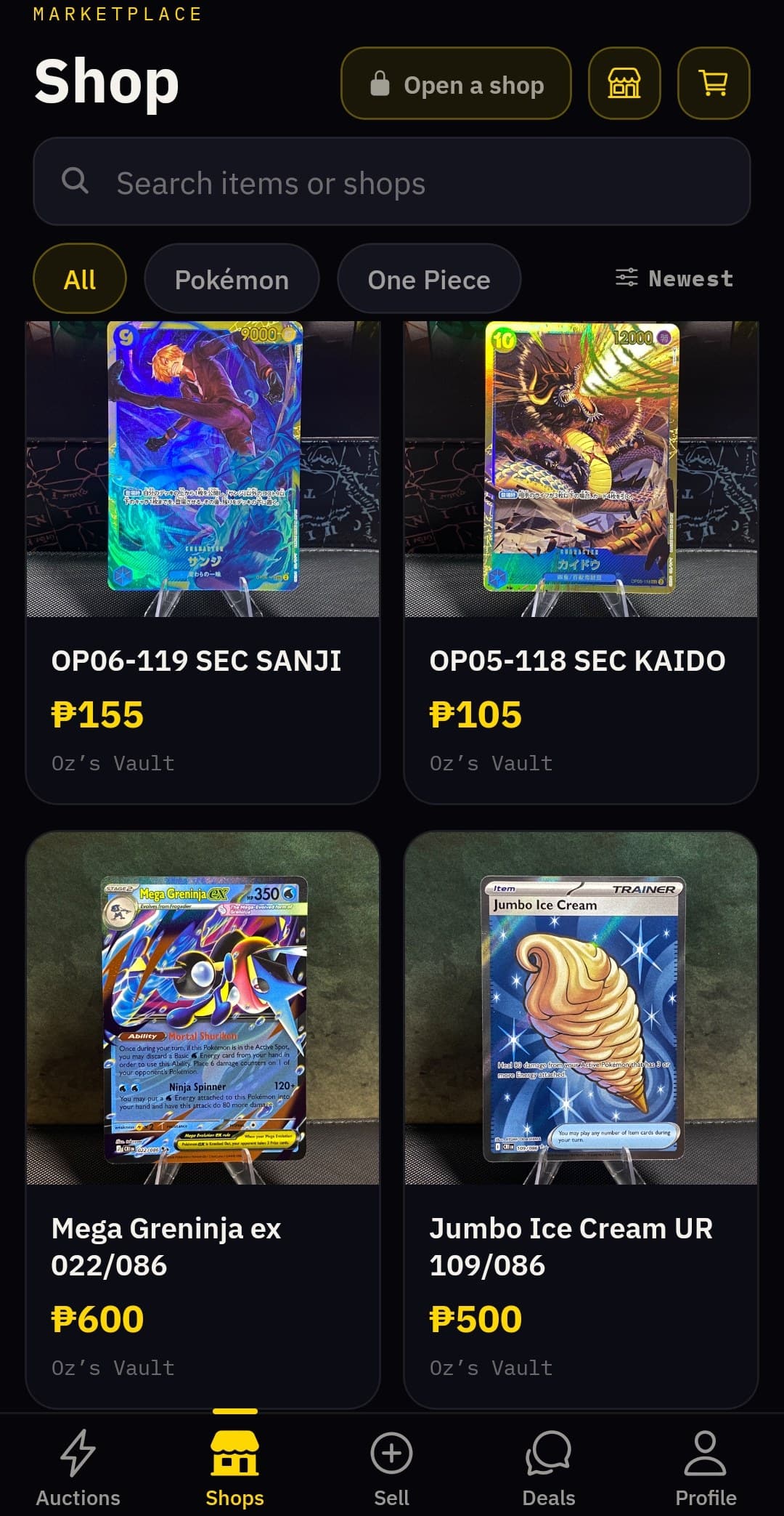 Browsing collector shops with fixed prices